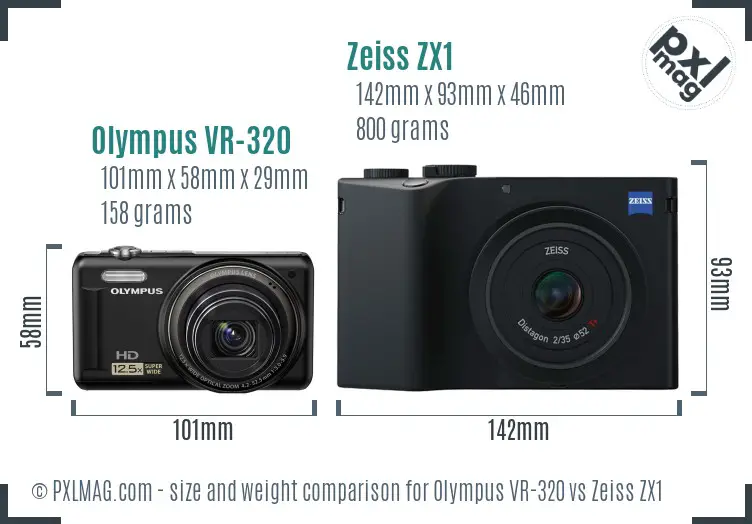 Olympus VR-320 vs Zeiss ZX1 size comparison