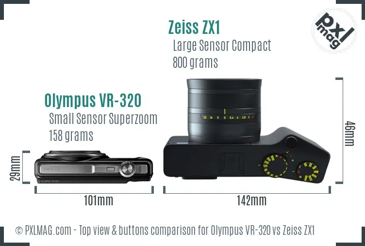 Olympus VR-320 vs Zeiss ZX1 top view buttons comparison