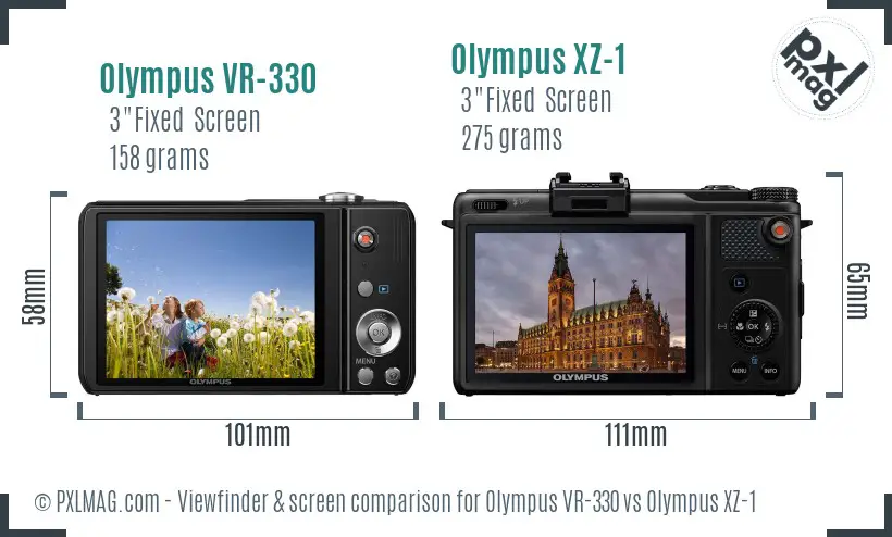 Olympus VR-330 vs Olympus XZ-1 Screen and Viewfinder comparison