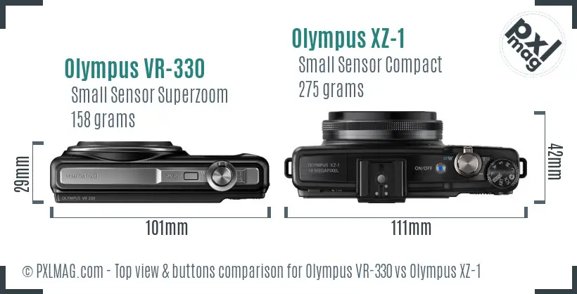 Olympus VR-330 vs Olympus XZ-1 top view buttons comparison
