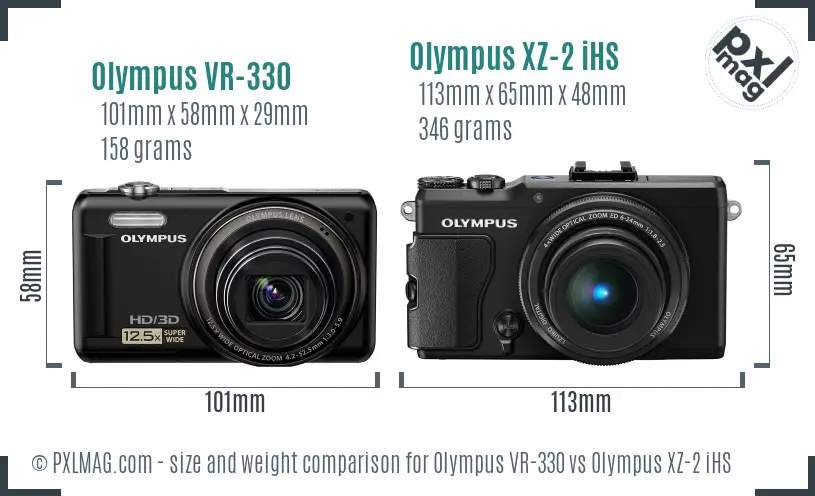 Olympus VR-330 vs Olympus XZ-2 iHS size comparison