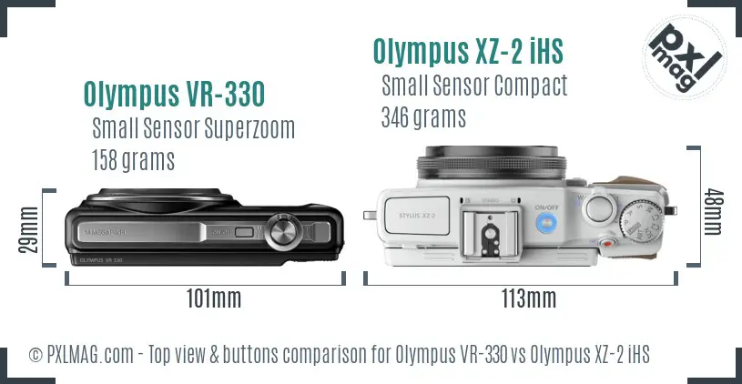 Olympus VR-330 vs Olympus XZ-2 iHS top view buttons comparison