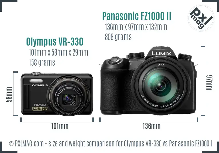 Olympus VR-330 vs Panasonic FZ1000 II size comparison