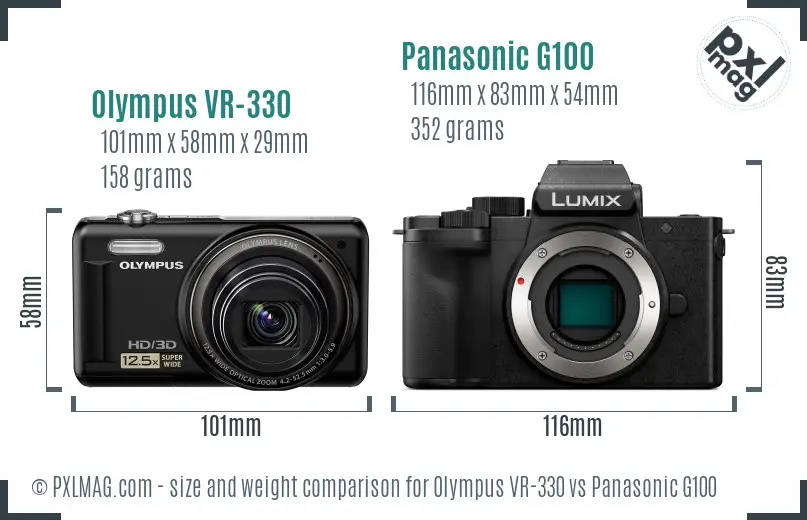Olympus VR-330 vs Panasonic G100 size comparison