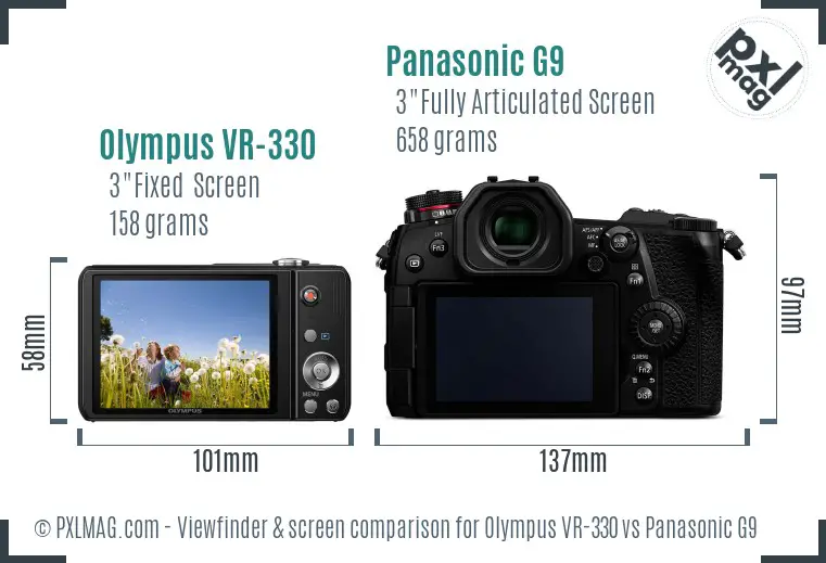 Olympus VR-330 vs Panasonic G9 Screen and Viewfinder comparison
