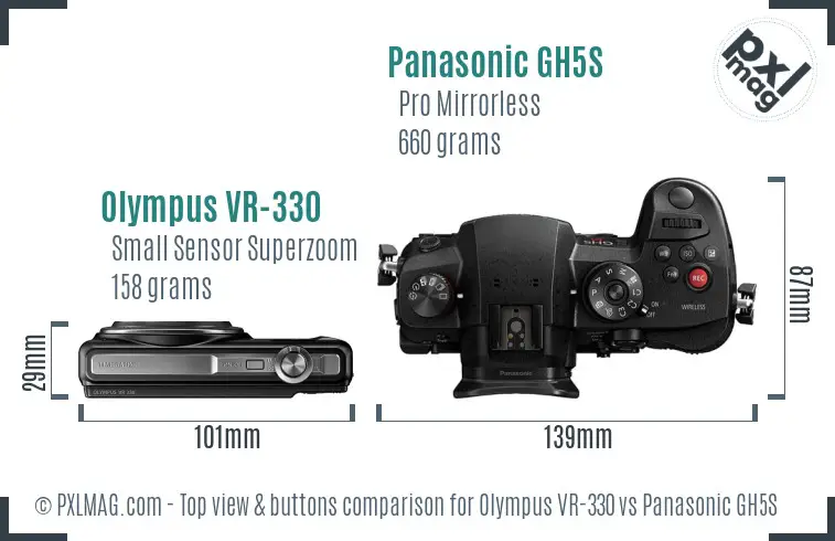 Olympus VR-330 vs Panasonic GH5S top view buttons comparison