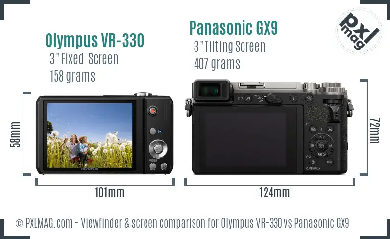 Olympus VR-330 vs Panasonic GX9 Screen and Viewfinder comparison