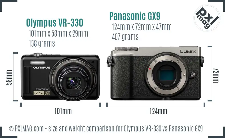 Olympus VR-330 vs Panasonic GX9 size comparison