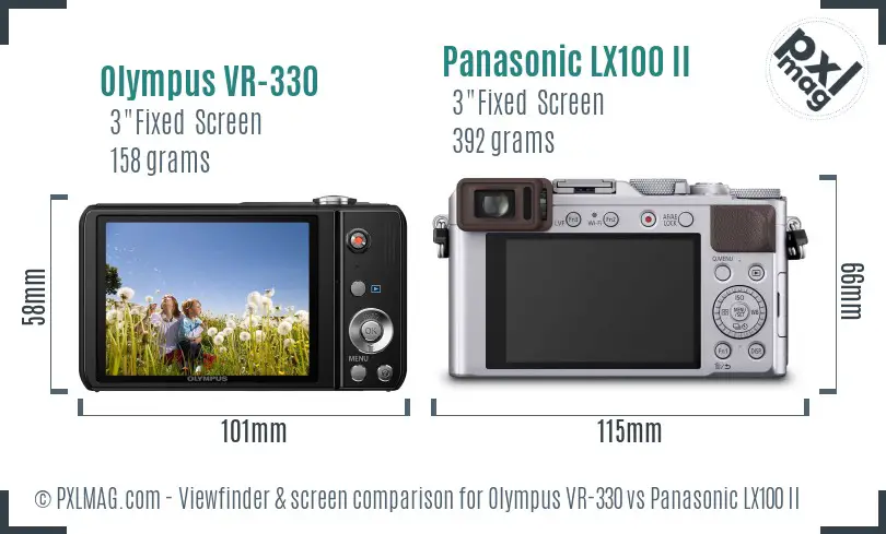 Olympus VR-330 vs Panasonic LX100 II Screen and Viewfinder comparison