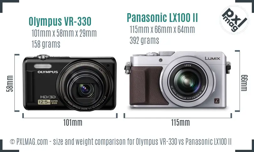 Olympus VR-330 vs Panasonic LX100 II size comparison