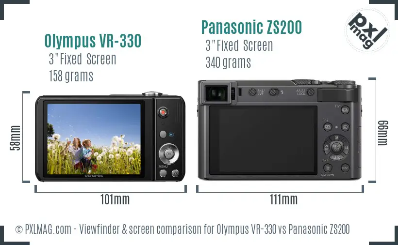 Olympus VR-330 vs Panasonic ZS200 Screen and Viewfinder comparison