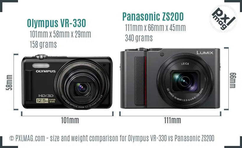 Olympus VR-330 vs Panasonic ZS200 size comparison