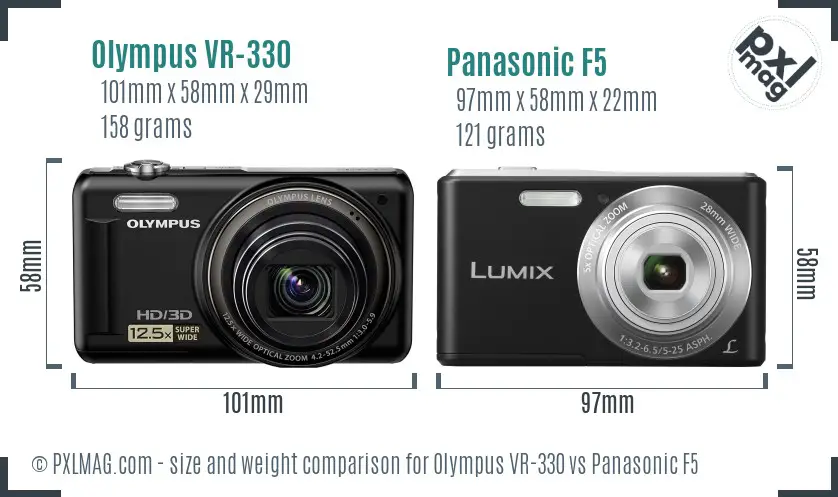 Olympus VR-330 vs Panasonic F5 size comparison