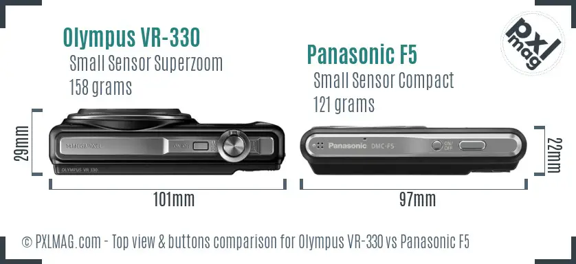 Olympus VR-330 vs Panasonic F5 top view buttons comparison