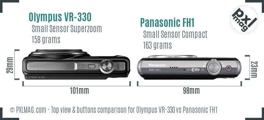 Olympus VR-330 vs Panasonic FH1 top view buttons comparison