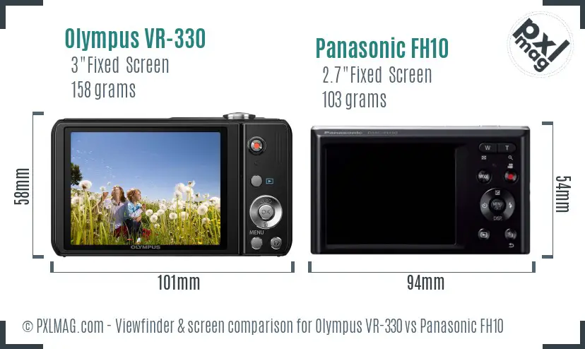 Olympus VR-330 vs Panasonic FH10 Screen and Viewfinder comparison