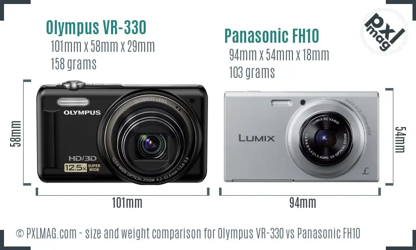 Olympus VR-330 vs Panasonic FH10 size comparison