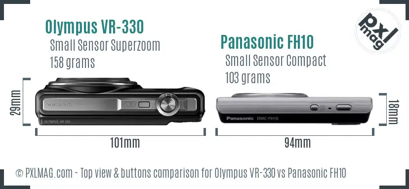 Olympus VR-330 vs Panasonic FH10 top view buttons comparison
