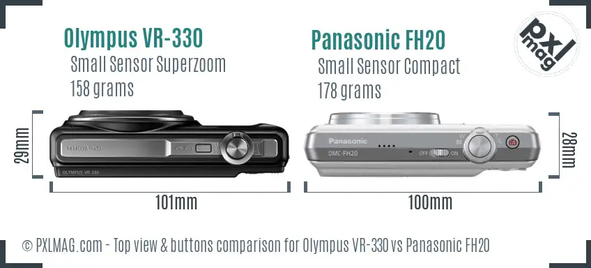 Olympus VR-330 vs Panasonic FH20 top view buttons comparison