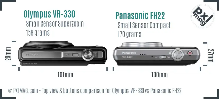 Olympus VR-330 vs Panasonic FH22 top view buttons comparison