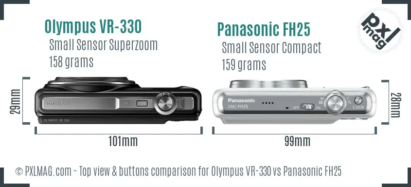 Olympus VR-330 vs Panasonic FH25 top view buttons comparison