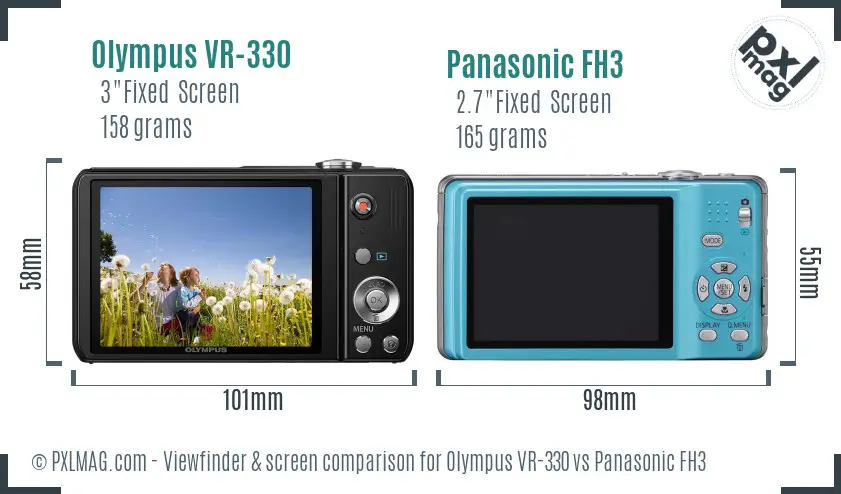 Olympus VR-330 vs Panasonic FH3 Screen and Viewfinder comparison