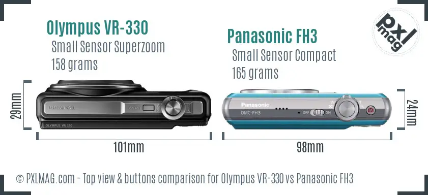 Olympus VR-330 vs Panasonic FH3 top view buttons comparison