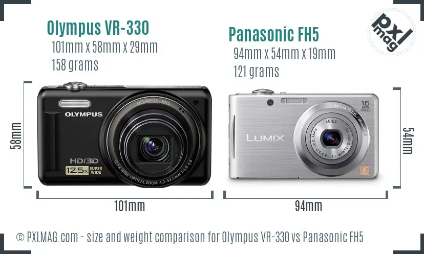 Olympus VR-330 vs Panasonic FH5 size comparison
