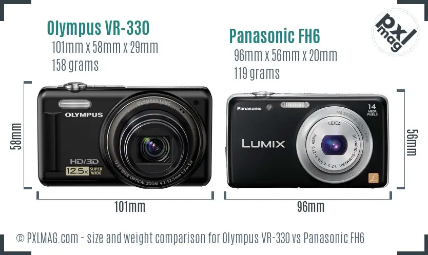 Olympus VR-330 vs Panasonic FH6 size comparison
