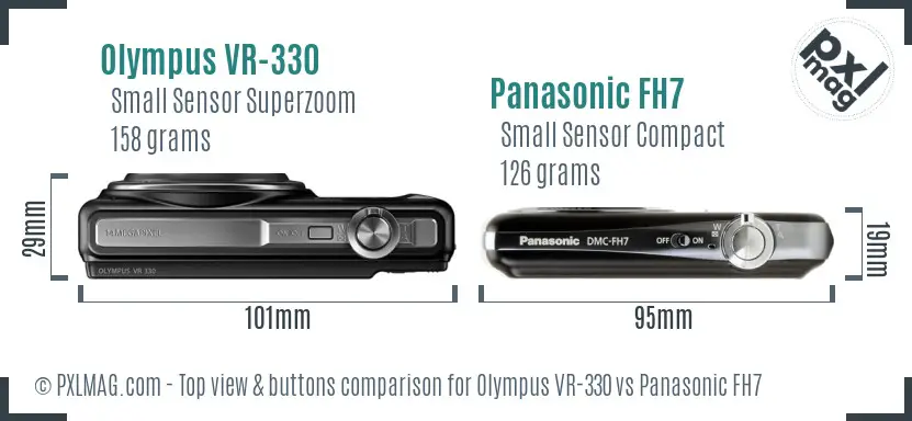Olympus VR-330 vs Panasonic FH7 top view buttons comparison