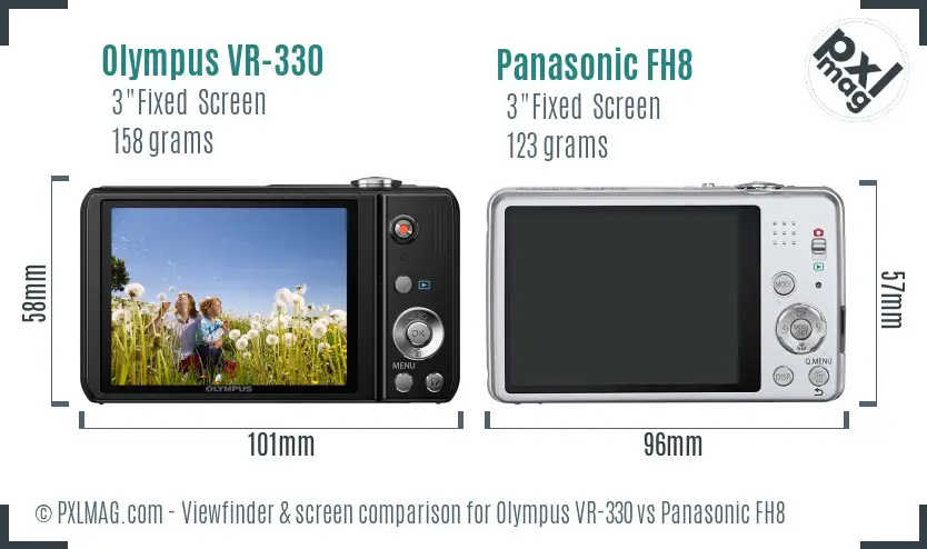 Olympus VR-330 vs Panasonic FH8 Screen and Viewfinder comparison