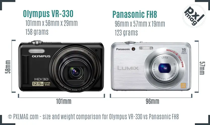 Olympus VR-330 vs Panasonic FH8 size comparison