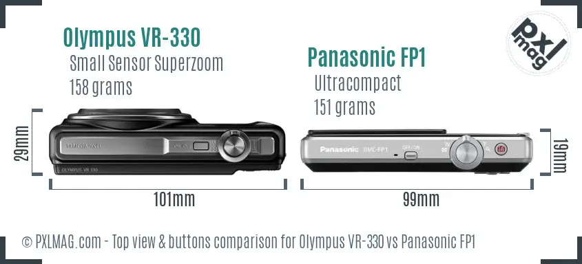 Olympus VR-330 vs Panasonic FP1 top view buttons comparison
