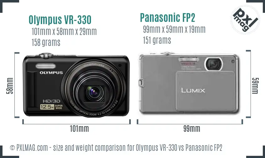 Olympus VR-330 vs Panasonic FP2 size comparison