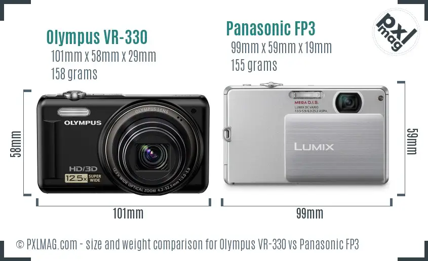 Olympus VR-330 vs Panasonic FP3 size comparison