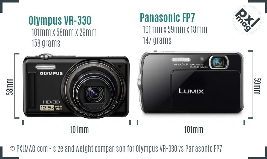 Olympus VR-330 vs Panasonic FP7 size comparison