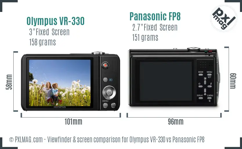 Olympus VR-330 vs Panasonic FP8 Screen and Viewfinder comparison