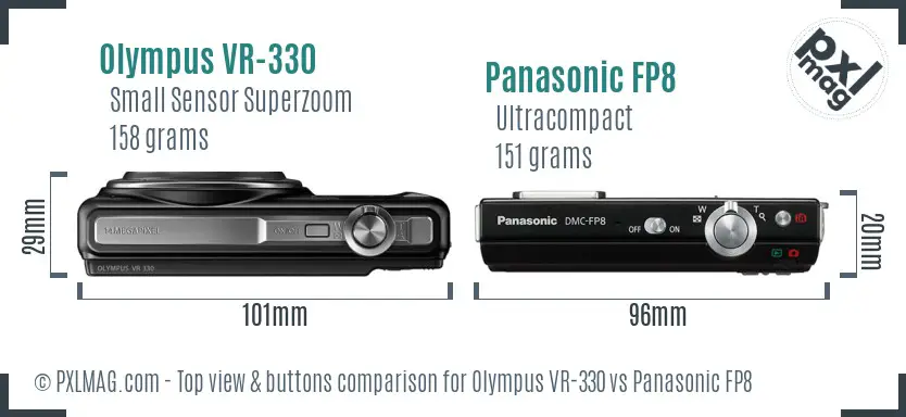Olympus VR-330 vs Panasonic FP8 top view buttons comparison