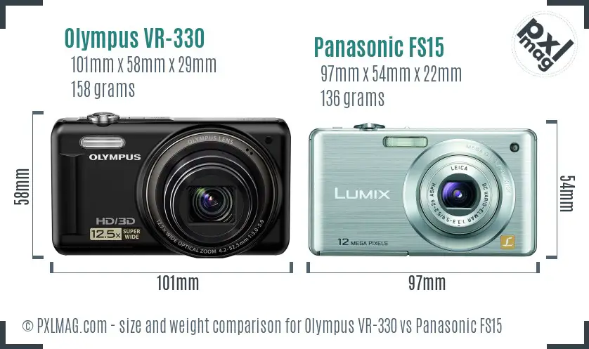 Olympus VR-330 vs Panasonic FS15 size comparison