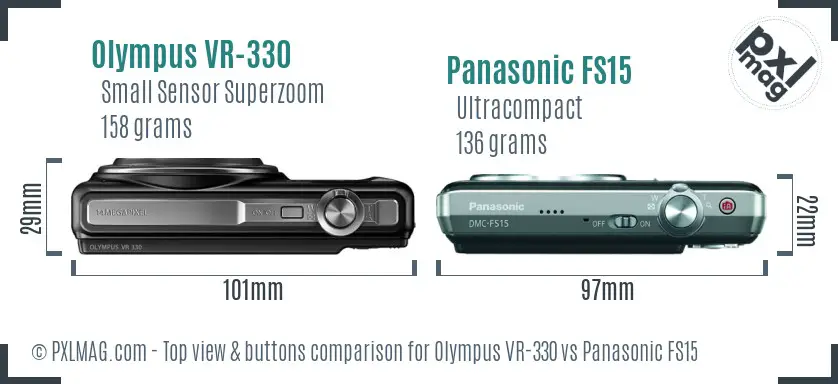 Olympus VR-330 vs Panasonic FS15 top view buttons comparison