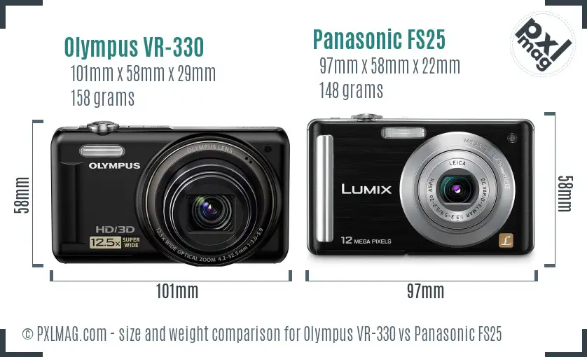 Olympus VR-330 vs Panasonic FS25 size comparison