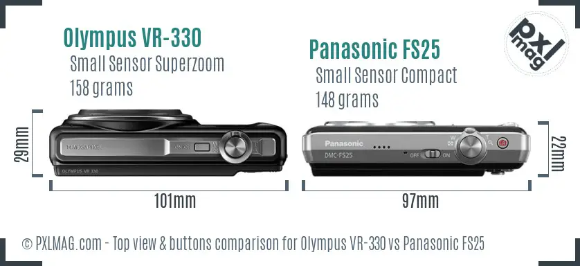 Olympus VR-330 vs Panasonic FS25 top view buttons comparison