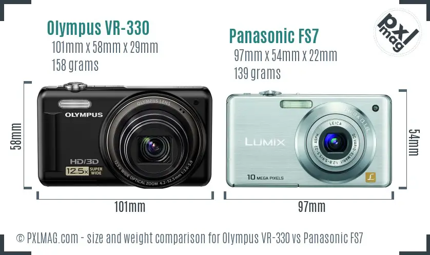 Olympus VR-330 vs Panasonic FS7 size comparison