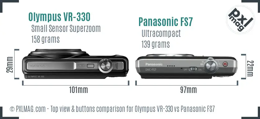 Olympus VR-330 vs Panasonic FS7 top view buttons comparison