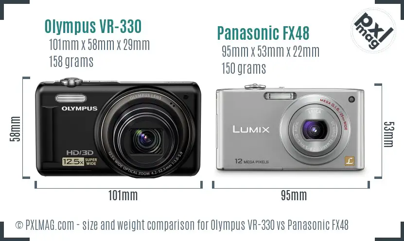 Olympus VR-330 vs Panasonic FX48 size comparison