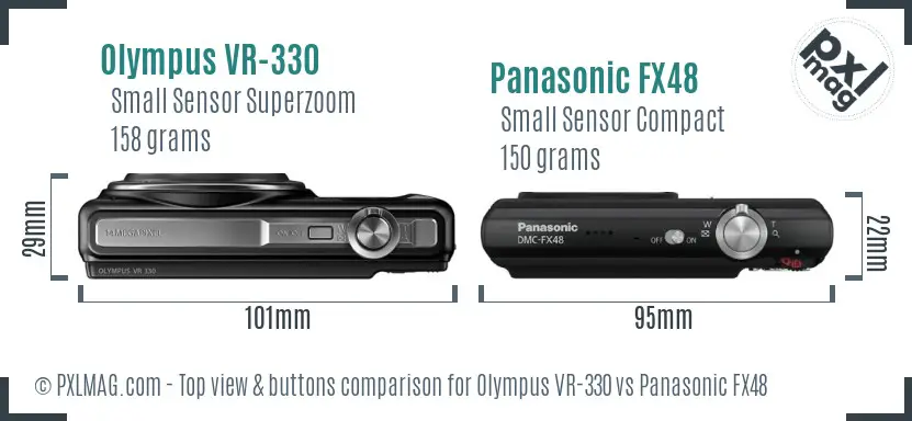 Olympus VR-330 vs Panasonic FX48 top view buttons comparison
