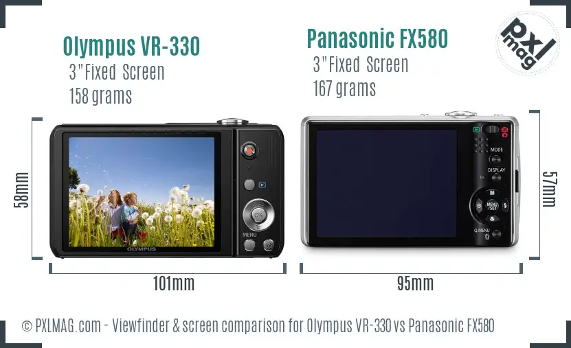 Olympus VR-330 vs Panasonic FX580 Screen and Viewfinder comparison