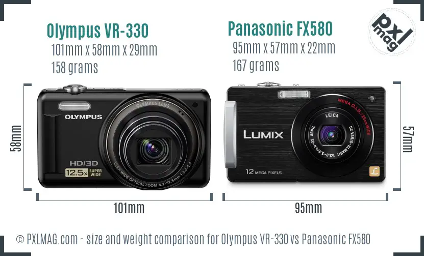 Olympus VR-330 vs Panasonic FX580 size comparison