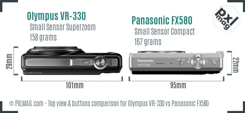 Olympus VR-330 vs Panasonic FX580 top view buttons comparison