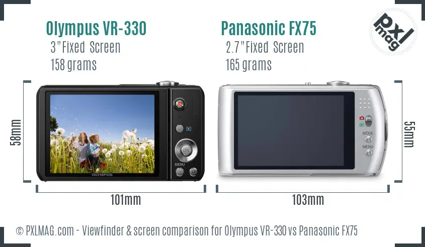 Olympus VR-330 vs Panasonic FX75 Screen and Viewfinder comparison